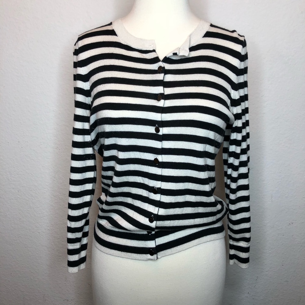 Black and white banana republic striped cardigan